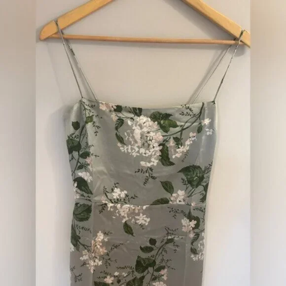 NEW Reformation Frankie Long Silk Dress in Tea Garden Green Floral | size 6 - Picture 7 of 12